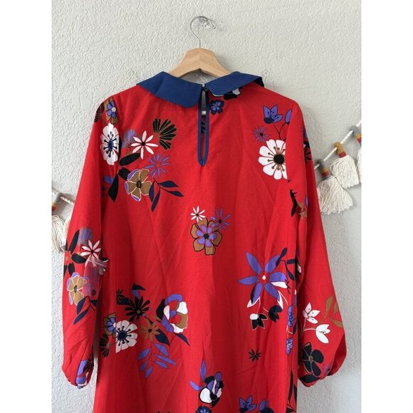 Modcloth Red Floral Aline Collared Mini Dress Boho Careerwear Peasant NWT M - Picture 7 of 9
